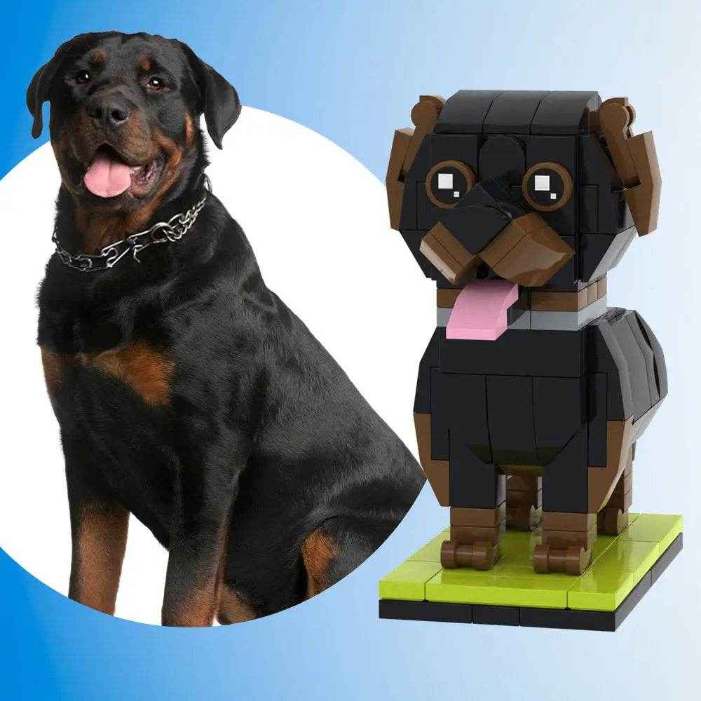 Customizable Rottweiler Dog Brick Figure – Unique Full Body Mini Block Display - Customise Now