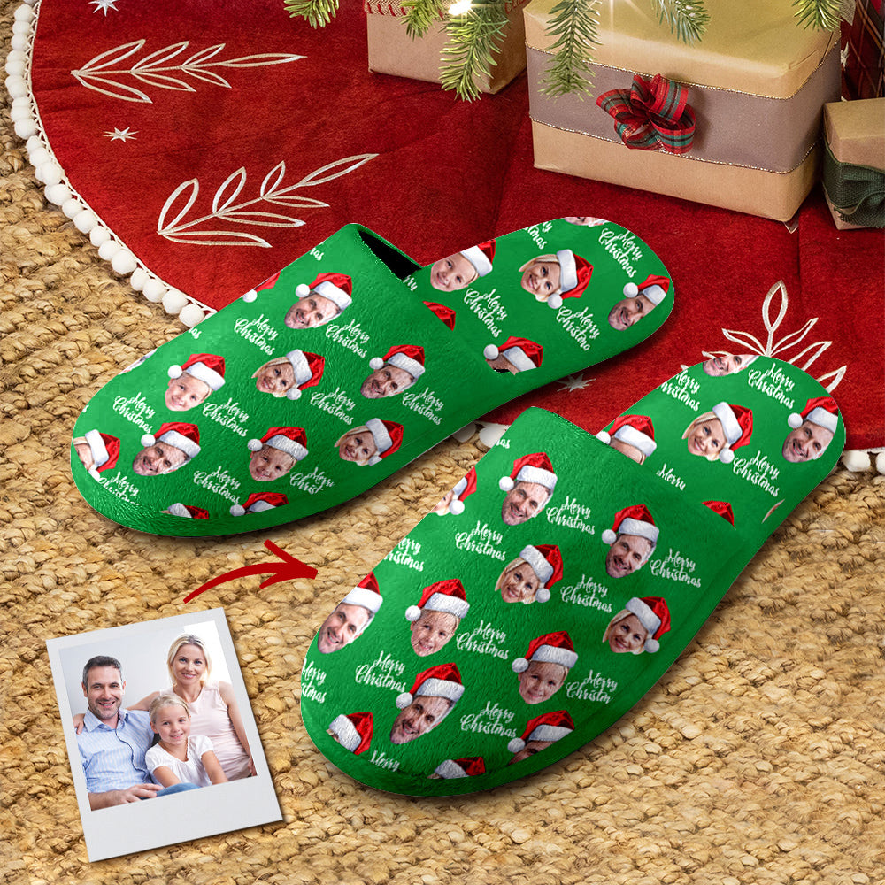 Custom Christmas Slippers – Personalized Cotton Slippers with Your Face