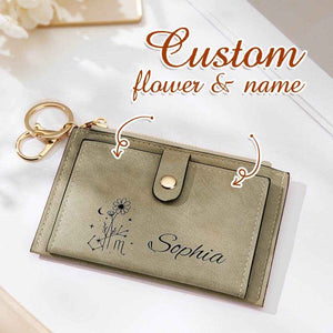 Zodiac Birth Flower Purse – Custom Name Engraved PU Leather Wallet - Customise Now