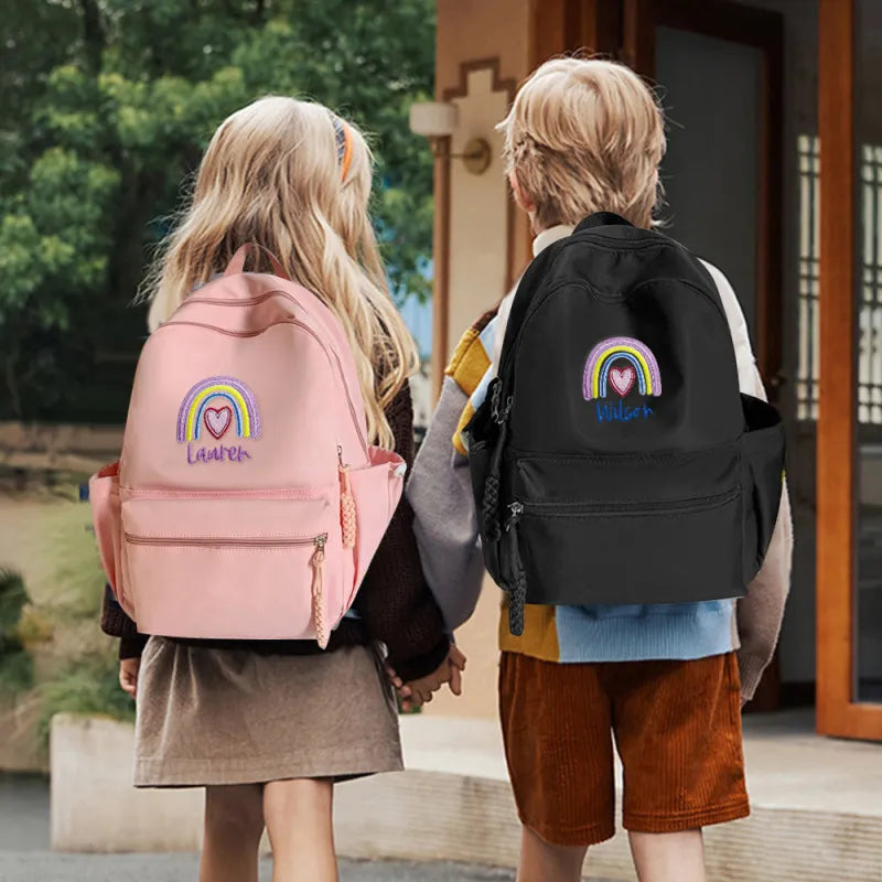 Personalized Embroidered Rainbow Backpack – Custom Kids’ School Bag with Name