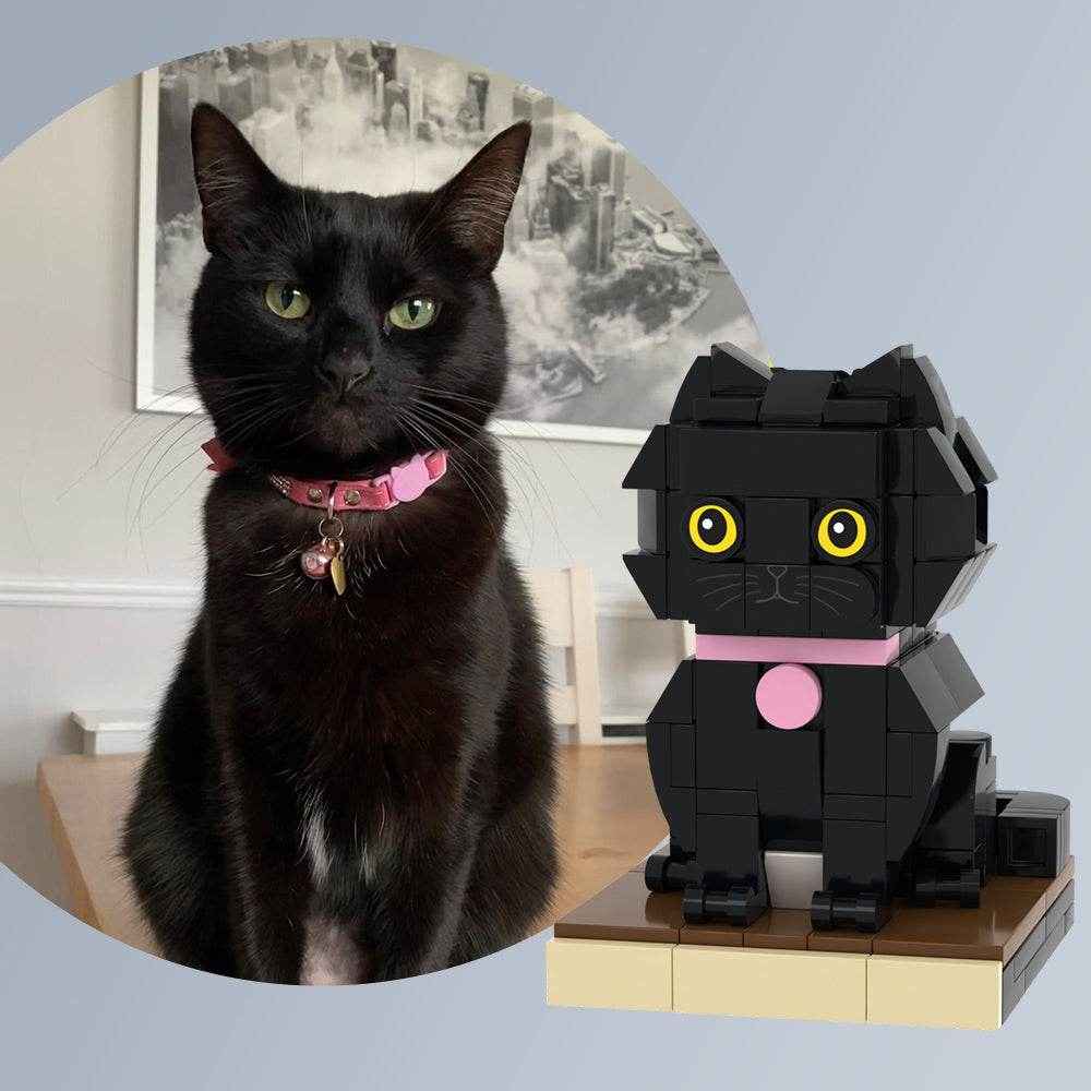 Customizable Black Cat Brick Toy – Unique Full Body Mini Block Set - Customise Now