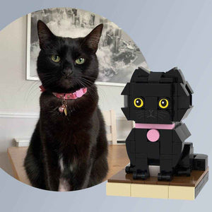 Customizable Black Cat Brick Toy – Unique Full Body Mini Block Set - Customise Now