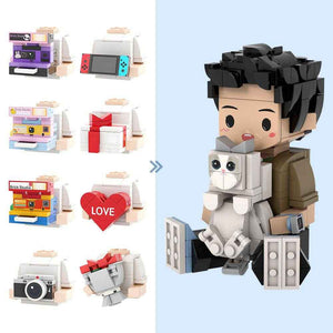 Customizable Sitting Brick Figure – Cute Mini Block with Choice of Accessory - Customise Now