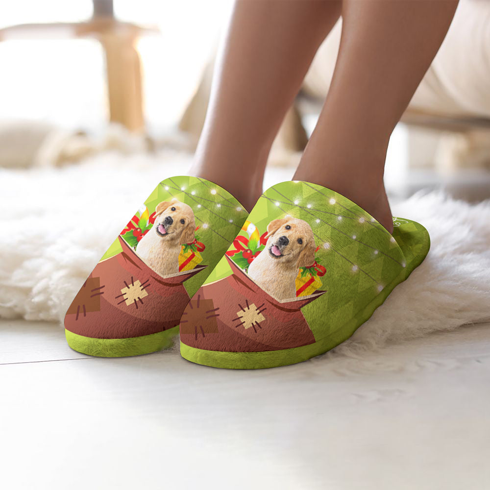Custom Pet Face Christmas Slippers – Personalized Cotton House Shoes