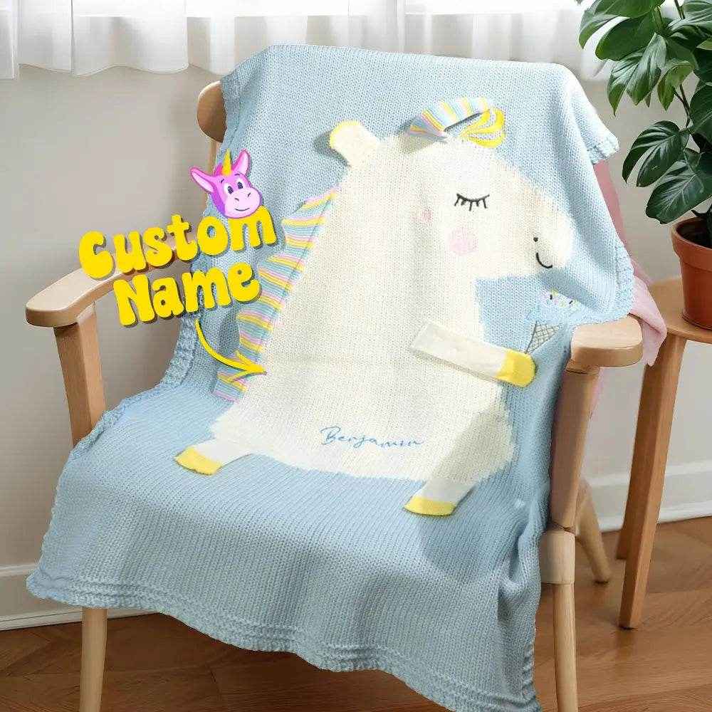Personalized Knitted Unicorn Blanket – Custom Name Baby Blanket - Customise Now