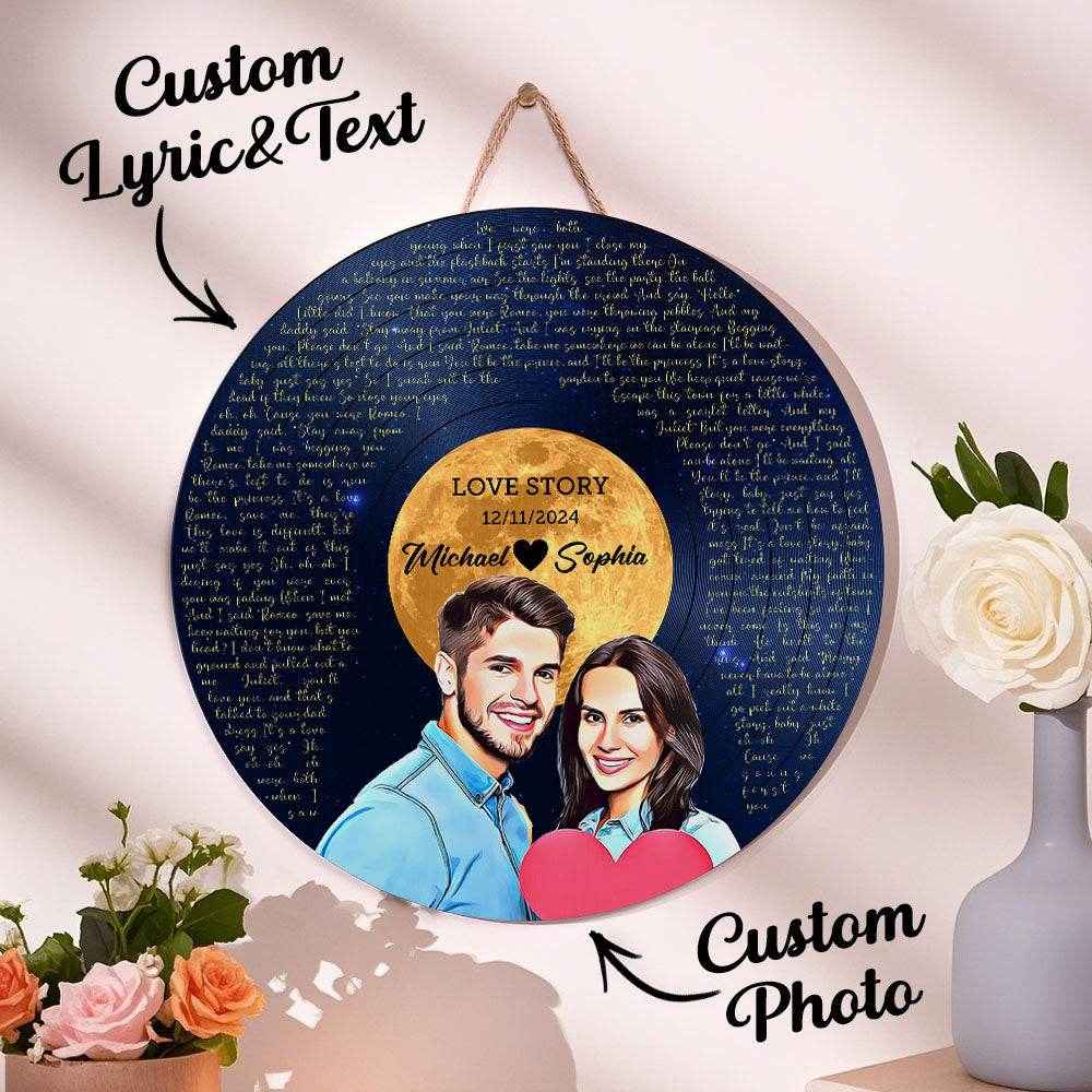 Custom Vinyl Record Wood Sign – Personalized Song Lyrics & Portrait Engraving - Customise Now