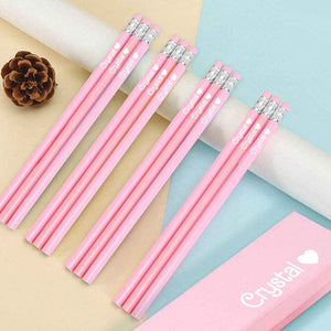 Personalized Name Pink Pencil Set – Box of 12 HB Pencils with Erasers - Customise Now