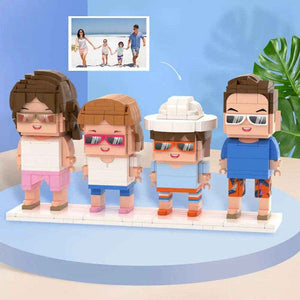 Customizable 4-Person Brick Figures – Unique Family Mini Block Display - Customise Now