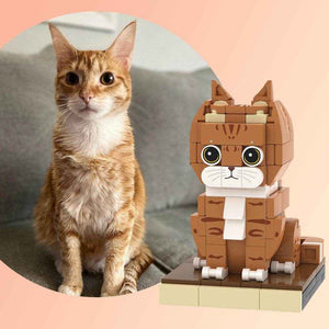 Customizable Orange Cat Brick Toy – Unique Full Body Mini Block Set - Customise Now