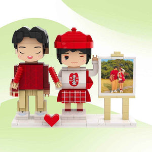Personalized 2 Full Body Brick Figures & Photo Frame – Custom Gift for Couples & Friends - Customise Now