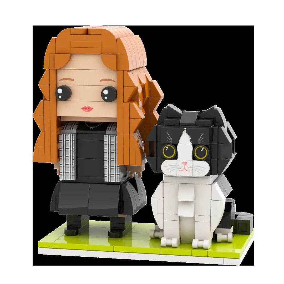 Full Body Customizable Brick Figures – Personalized Mini Block Figures with Cat - Customise Now