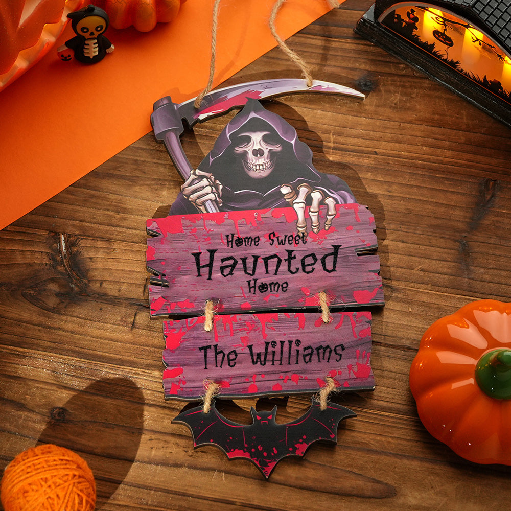 Personalized Death Scythe Halloween Door Sign – Custom Wooden Ornament