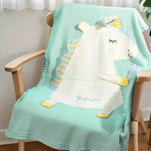 Personalized Knitted Unicorn Blanket – Custom Name Baby Blanket - Customise Now