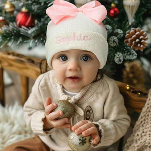 Custom Name Baby Bow Knit Hat – Personalized & Adorable Birthday Gift - Customise Now