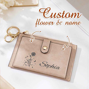 Zodiac Birth Flower Purse – Custom Name Engraved PU Leather Wallet - Customise Now