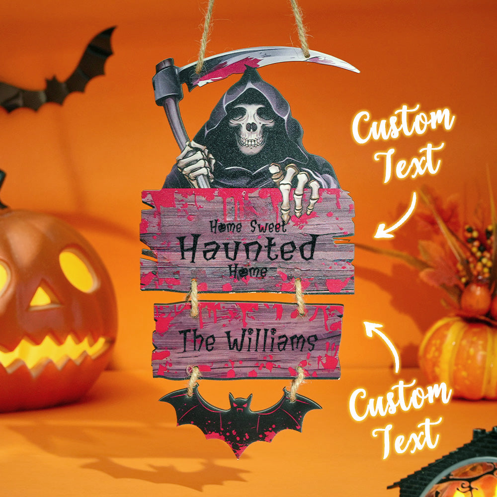 Personalized Death Scythe Halloween Door Sign – Custom Wooden Ornament