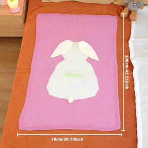 Personalized Knitted Bunny Blanket – Custom Name Baby Blanket - Customise Now