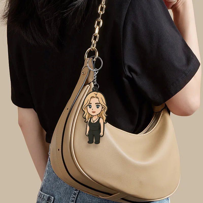 Custom Photo Cartoon Keychain Bag Charm Personalized from Your Photo Unique Keepsake Valentines Gift for Her
