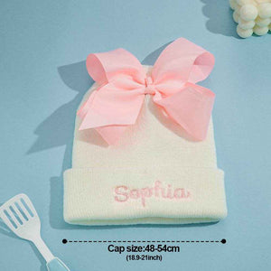 Custom Name Baby Bow Knit Hat – Personalized & Adorable Birthday Gift - Customise Now