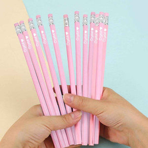 Personalized Name Pink Pencil Set – Box of 12 HB Pencils with Erasers - Customise Now