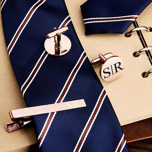 Personalized Engraved Tie Clip and Cufflinks Set – Custom Gift with Wooden Box - Customise Now