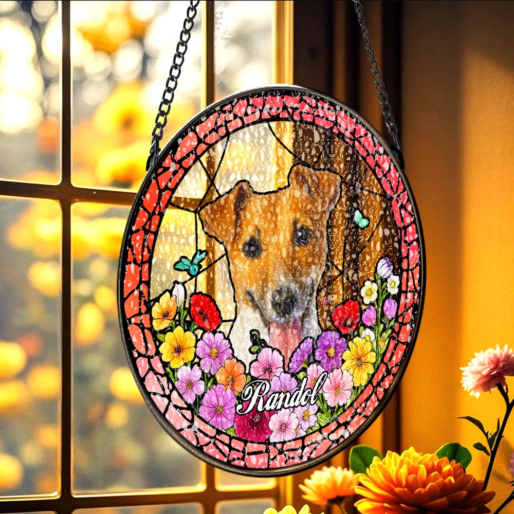 Custom Pet Portrait Stained Glass Suncatcher – Personalized Pet Memorial & Celebration Keepsake