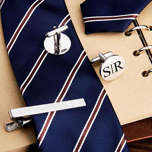 Personalized Engraved Tie Clip and Cufflinks Set – Custom Gift with Wooden Box - Customise Now
