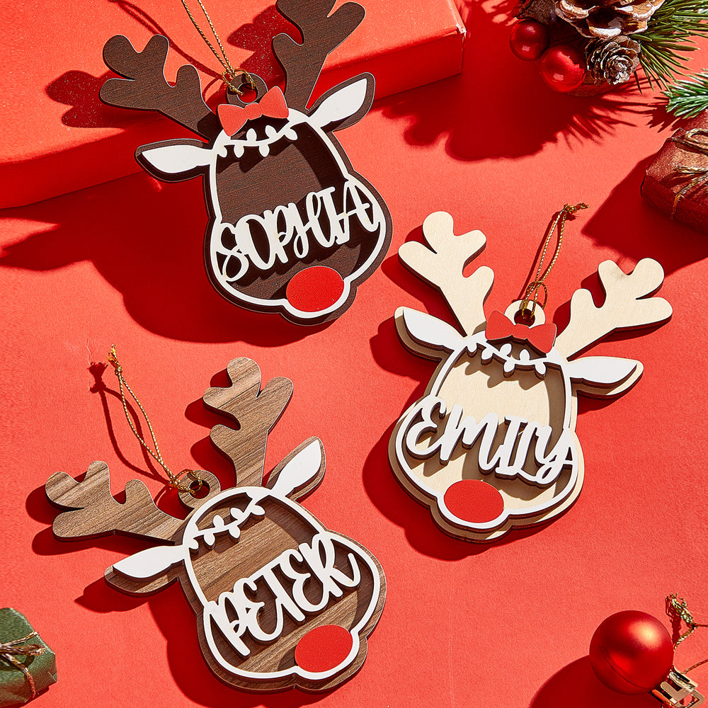 Personalized Reindeer Ornament – Custom Name Christmas Tree Decoration