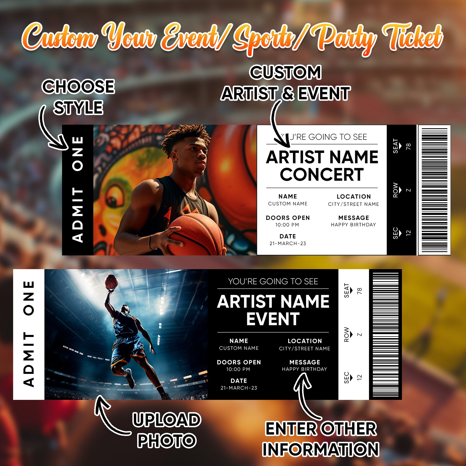Custom Concert Ticket Keepsake – Personalized Photo & Text Memory Card