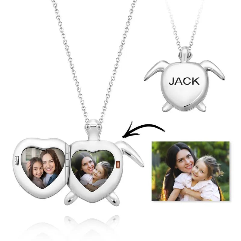 Custom Photo Engraved Name Necklace Sea Turtle Locket Necklace Mother's Day Gift for Mom