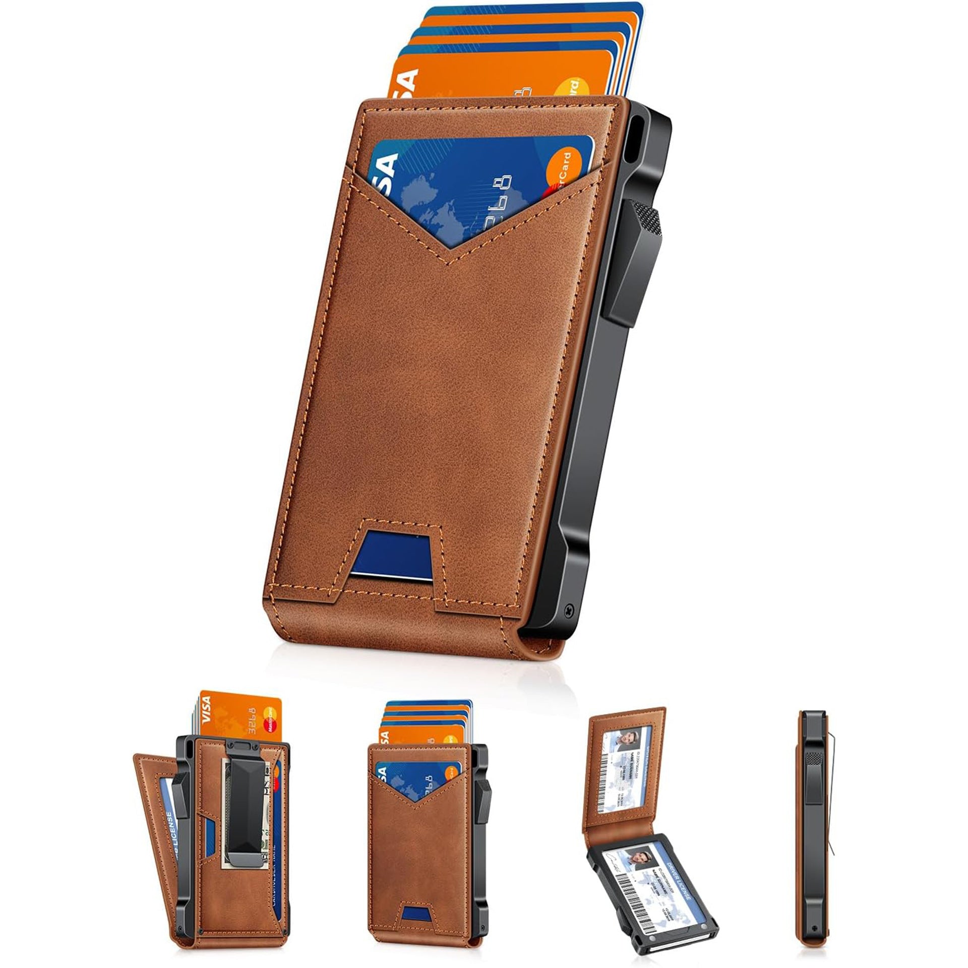 Men’s Foldable Wallet with Bifold Pop - Up ID Window RFID-Blocking Secure Compact Card Holder Gift for Men Gift for Dad
