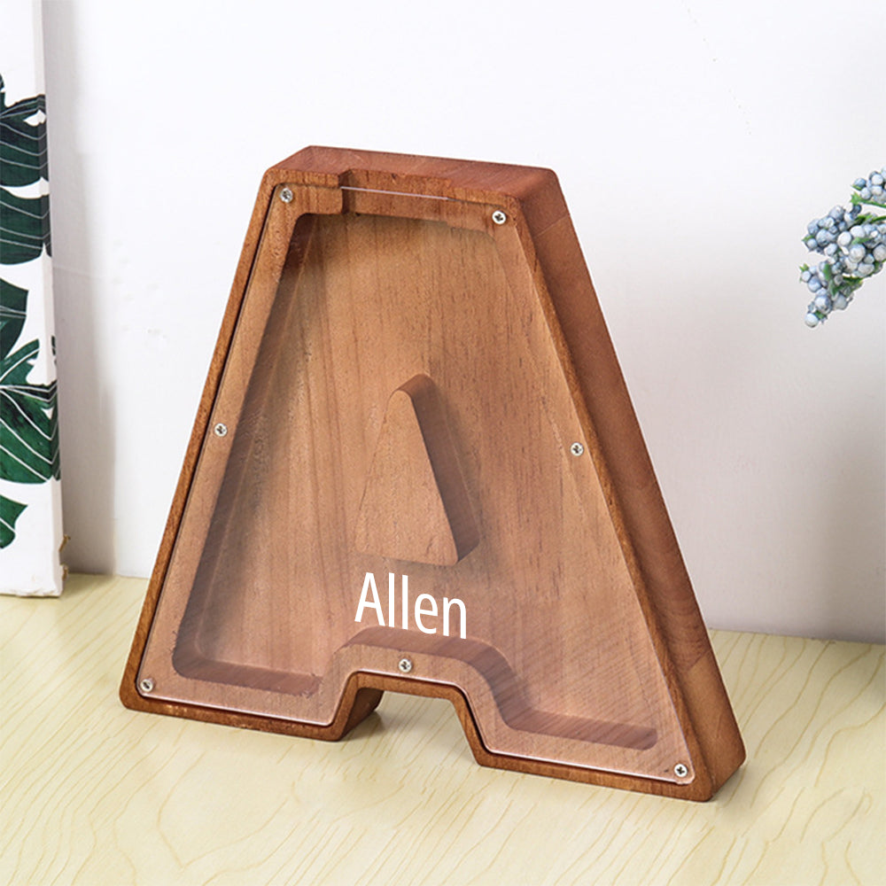 Personalized Wooden Letter Piggy Bank – Custom Engraved Money Box for Kids