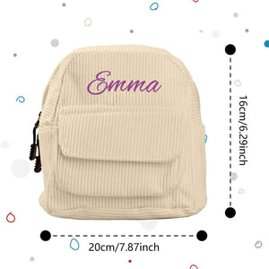 Personalized Mini Corduroy Backpack – Custom Name School Bag for Kids - Customise Now