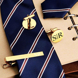 Personalized Engraved Tie Clip and Cufflinks Set – Custom Gift with Wooden Box - Customise Now