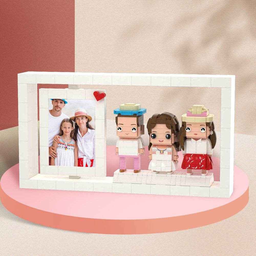 Personalized 3-Person Brick Figures & Photo Frame – Custom Family Display - Customise Now