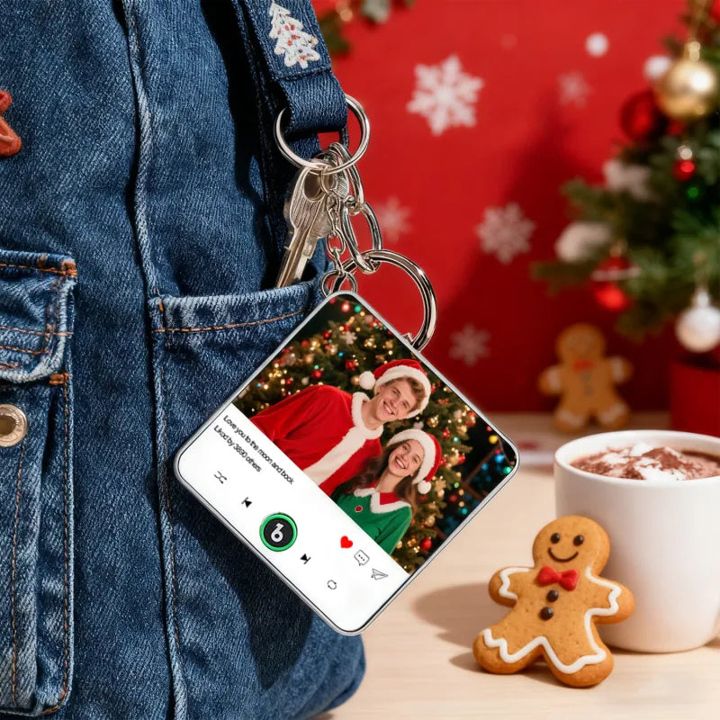 FridgeBeats Custom Photo & Text Music Keychain – Personalized Mini Music Box Charm