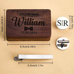 Personalized Engraved Tie Clip and Cufflinks Set – Custom Gift with Wooden Box - Customise Now