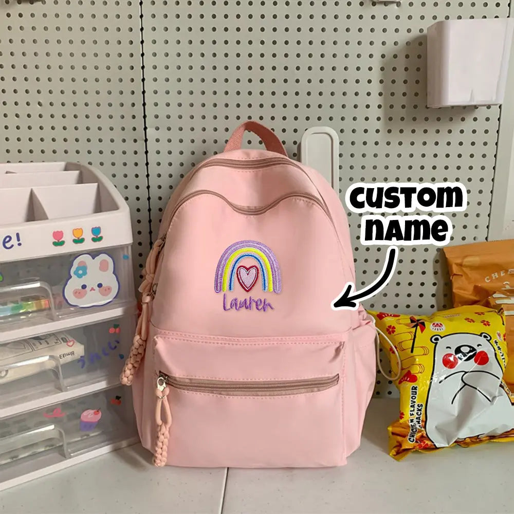 Personalized Embroidered Rainbow Backpack – Custom Kids’ School Bag with Name