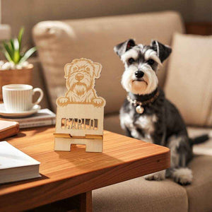 Personalized Engraved Pet Portrait Wooden Phone Stand – Custom Gift for Pet Lovers - Customise Now