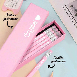 Personalized Name Pink Pencil Set – Box of 12 HB Pencils with Erasers - Customise Now