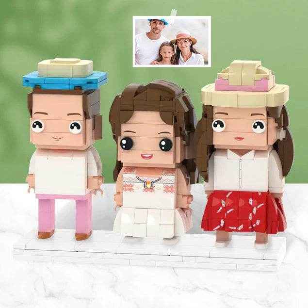 Custom Family Brick Figures – Personalized 3-Person Full Body Block Set - Customise Now