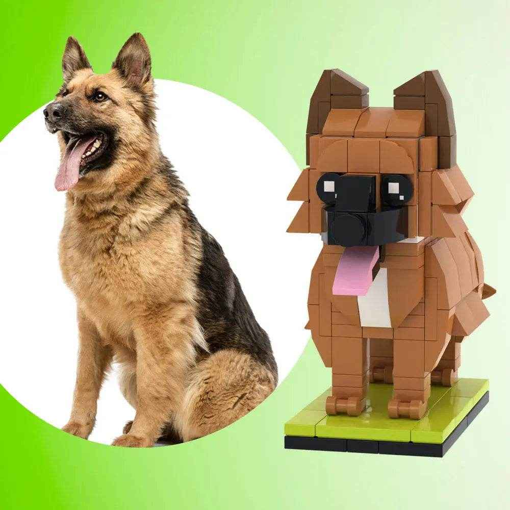 Customizable German Shepherd Dog Brick Figure – Unique Full Body Mini Block Display - Customise Now