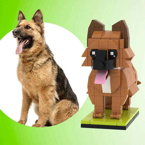 Customizable German Shepherd Dog Brick Figure – Unique Full Body Mini Block Display - Customise Now