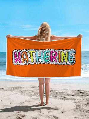 Personalized Dalmatian Dots Beach Towel with Rainbow Name - Customise Now