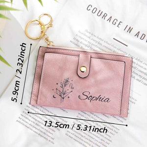 Zodiac Birth Flower Purse – Custom Name Engraved PU Leather Wallet - Customise Now