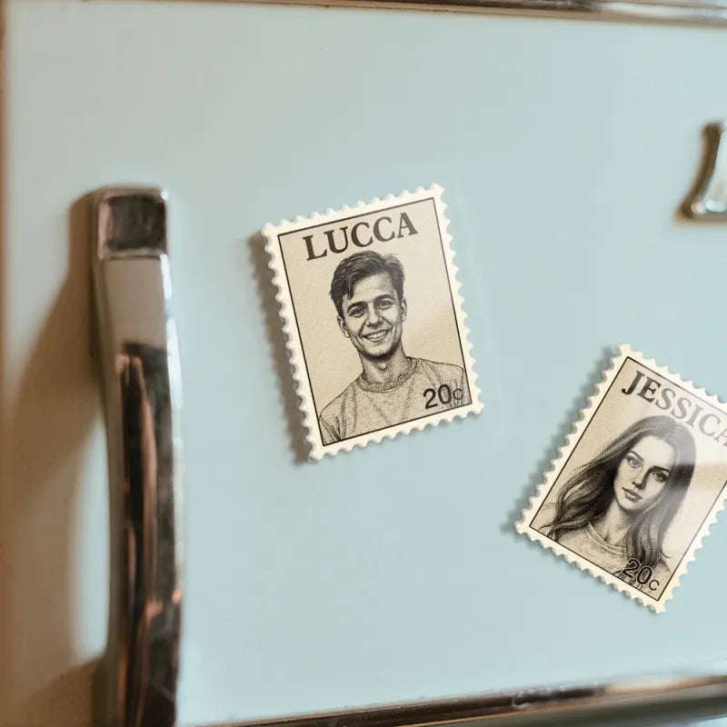 Custom Portrait Vintage Stamp Fridge Magnet – Personalized Photo & Name Magnet