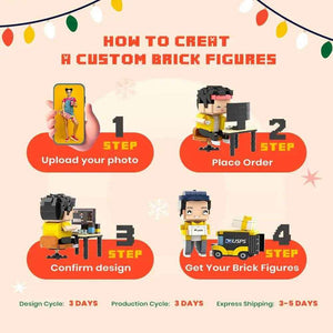 Full Body Customizable Cute Brick Figures with Dog – Square Face Style (2 People) - Customise Now