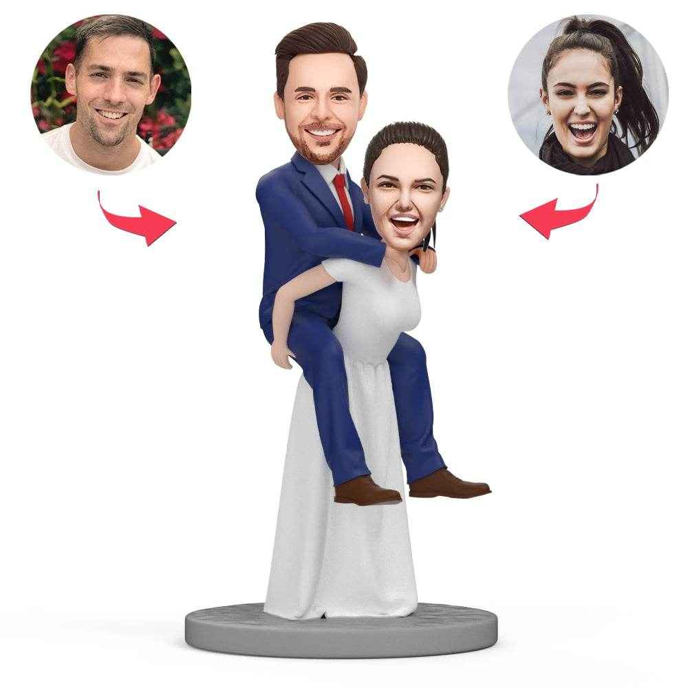 Custom Romantic Bobblehead – Bride Giving Groom a Piggyback Ride - Customise Now