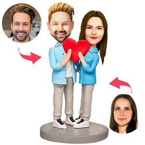 Romantic Custom Bobblehead – Couple Holding Heart Figurine Gift - Customise Now
