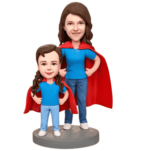 Super Mom & Kid Bobblehead – Personalized Mother-Daughter Superhero Collectible - Customise Now
